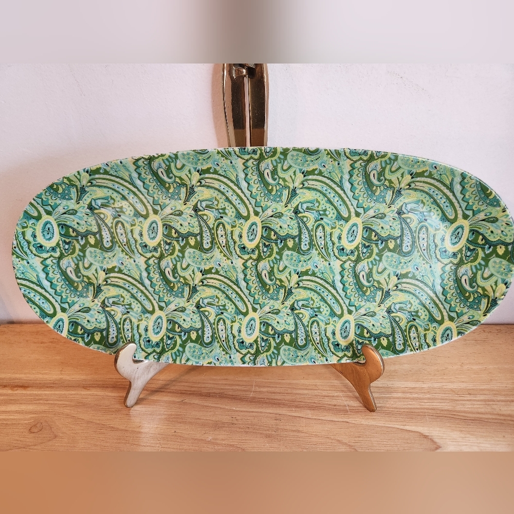 Retro Pottery Dish Tray Isreal Paisley Platter Tray Wild Flower Dish 60's Decor